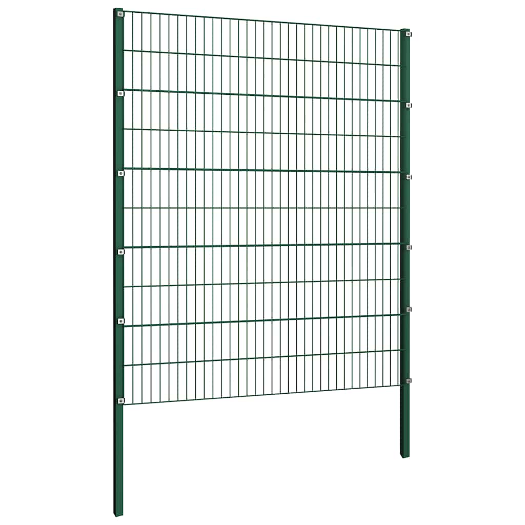 Fence Panel with Posts Iron 1212x200 cm Green