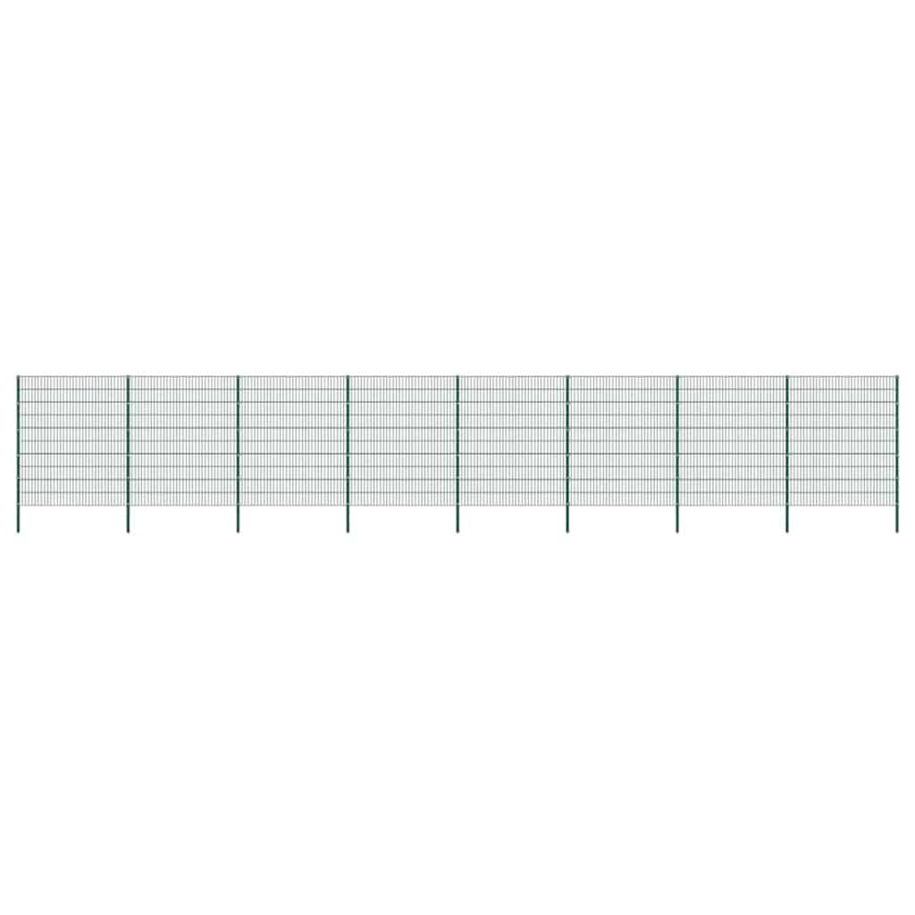 Fence Panel with Posts Iron 1385x200 cm Green