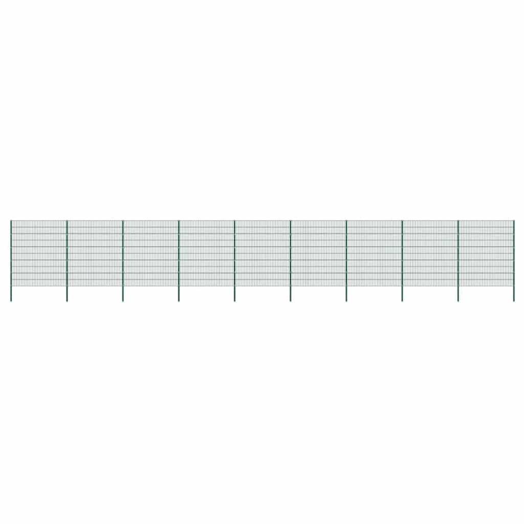 Fence Panel with Posts Iron 1557.5x200 cm Green