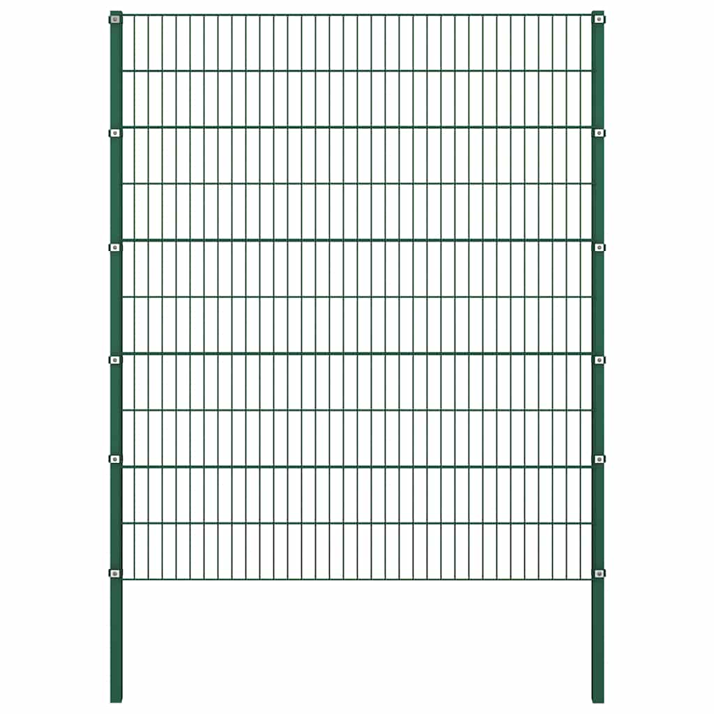 Fence Panel with Posts Iron 1730x200 cm Green