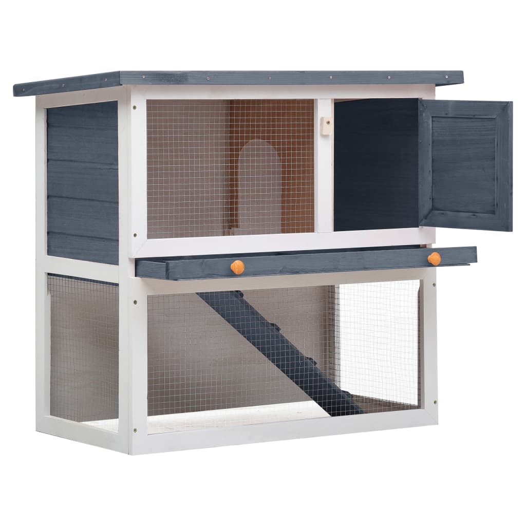 vidaXL Outdoor Rabbit Hutch 1 Door Grey Wood