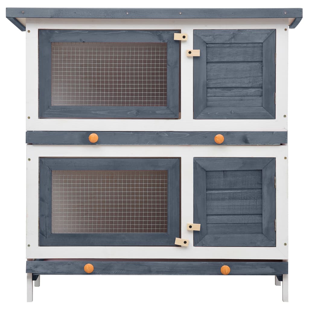 vidaXL Outdoor Rabbit Hutch 4 Doors Grey Wood