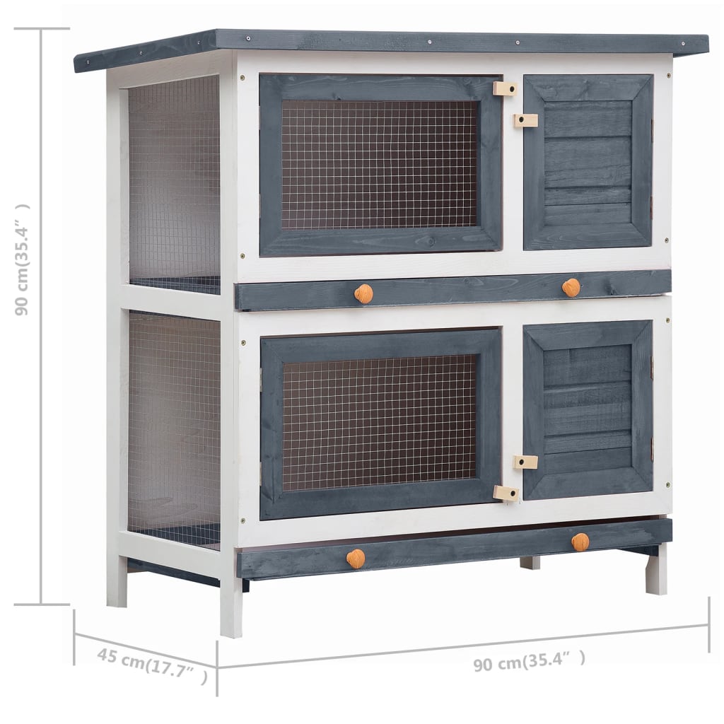 vidaXL Outdoor Rabbit Hutch 4 Doors Grey Wood