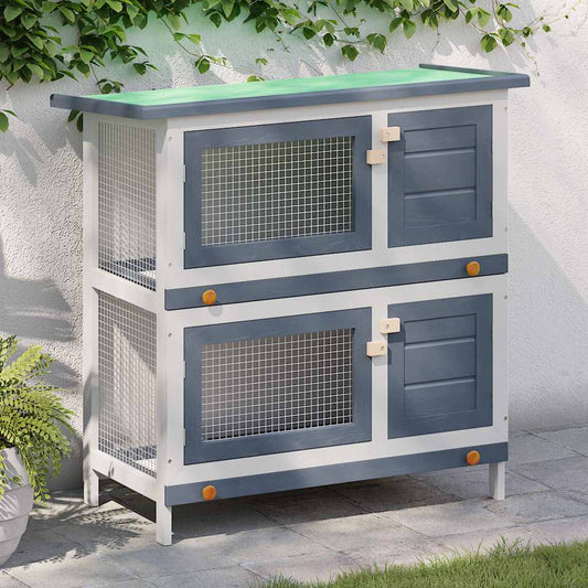 Rabbit Hutch | Grey and white | Solid pine wood, plywood, iron wire