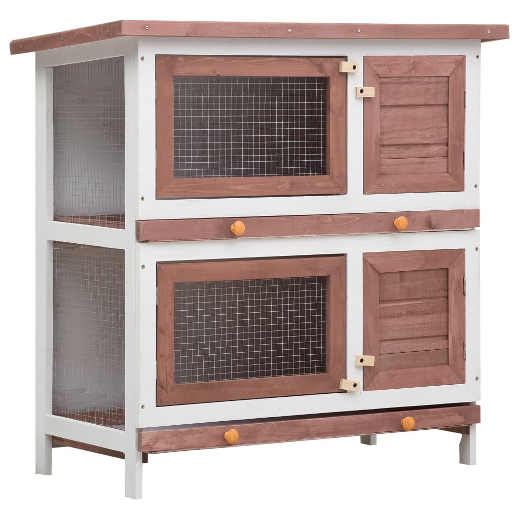 Outdoor Rabbit Hutch 4 Doors Brown Wood