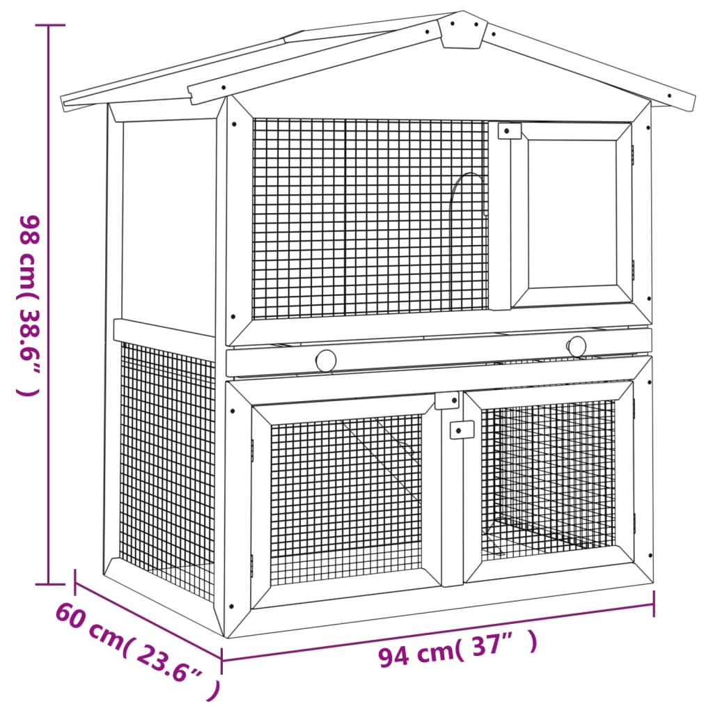 vidaXL Outdoor Rabbit Hutch 3 Doors Grey Wood