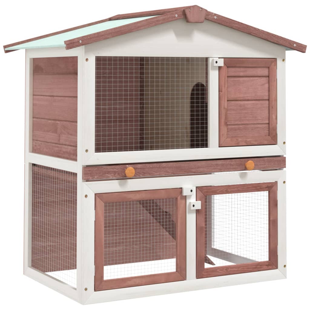 vidaXL Outdoor Rabbit Hutch 3 Doors Brown Wood