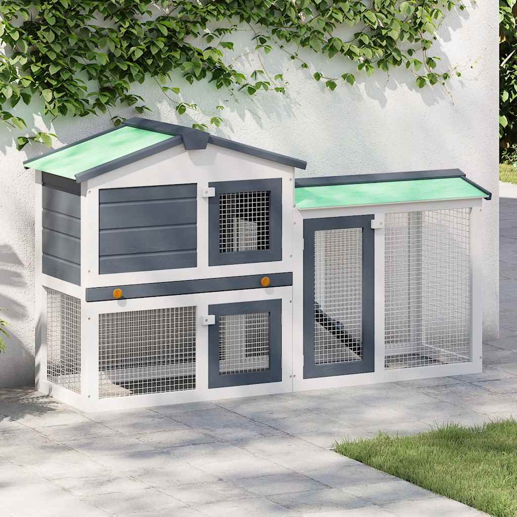 Outdoor Large Rabbit Hutch Grey and White 145 x 45 x 84 Wood