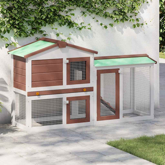 Outdoor Large Rabbit Hutch Brown and White 145 x 45 x 84 Wood