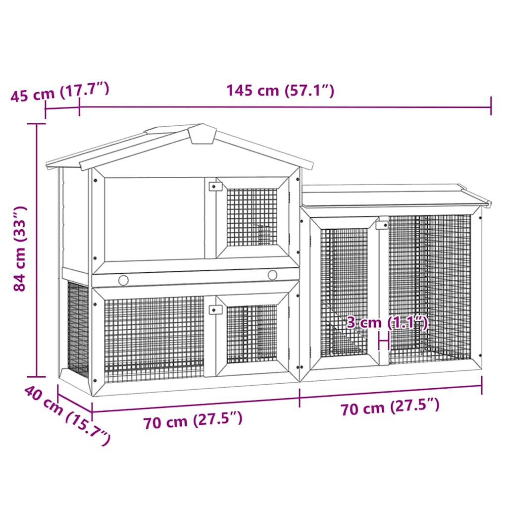 Outdoor Large Rabbit Hutch Red and White 145 x 45 x 84 Wood