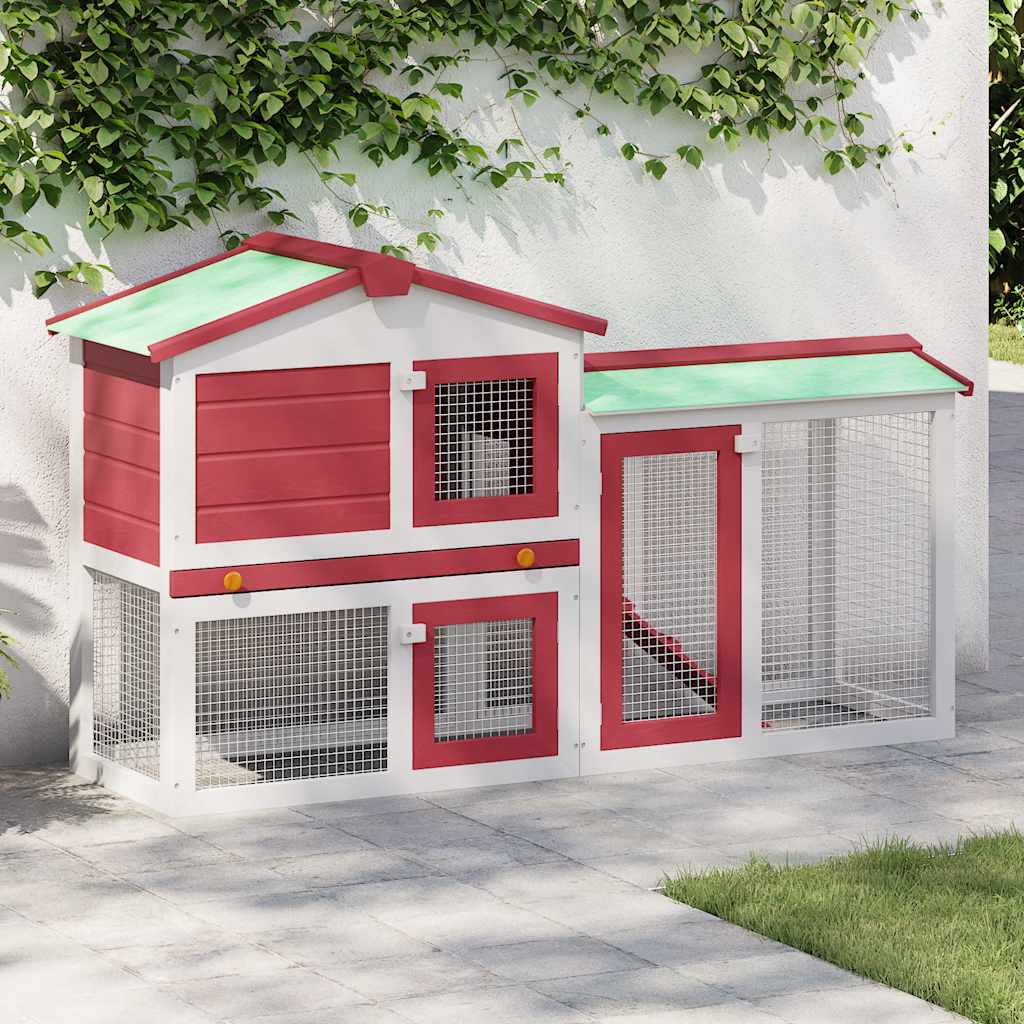 Outdoor Large Rabbit Hutch Red and White 145 x 45 x 84 Wood