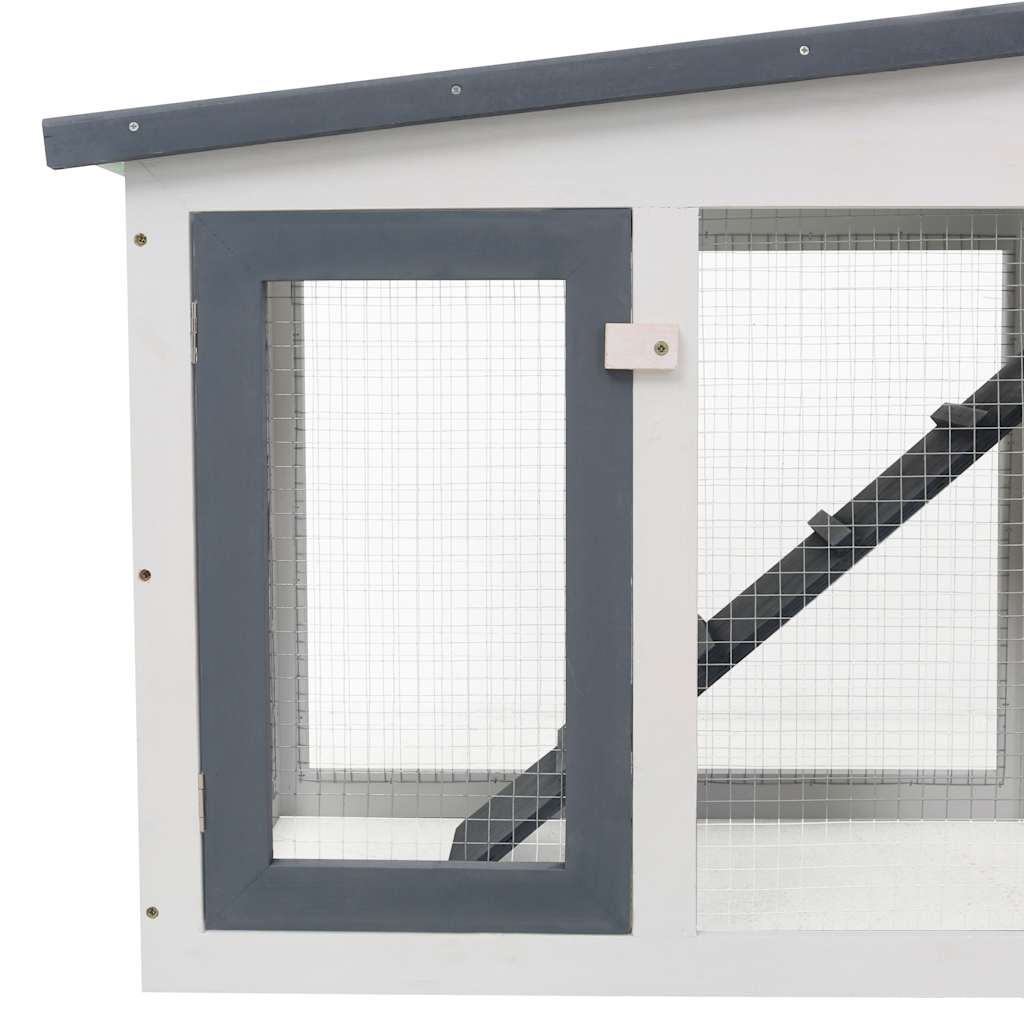Outdoor Large Rabbit Hutch Grey and White 201x45x85 cm Wood
