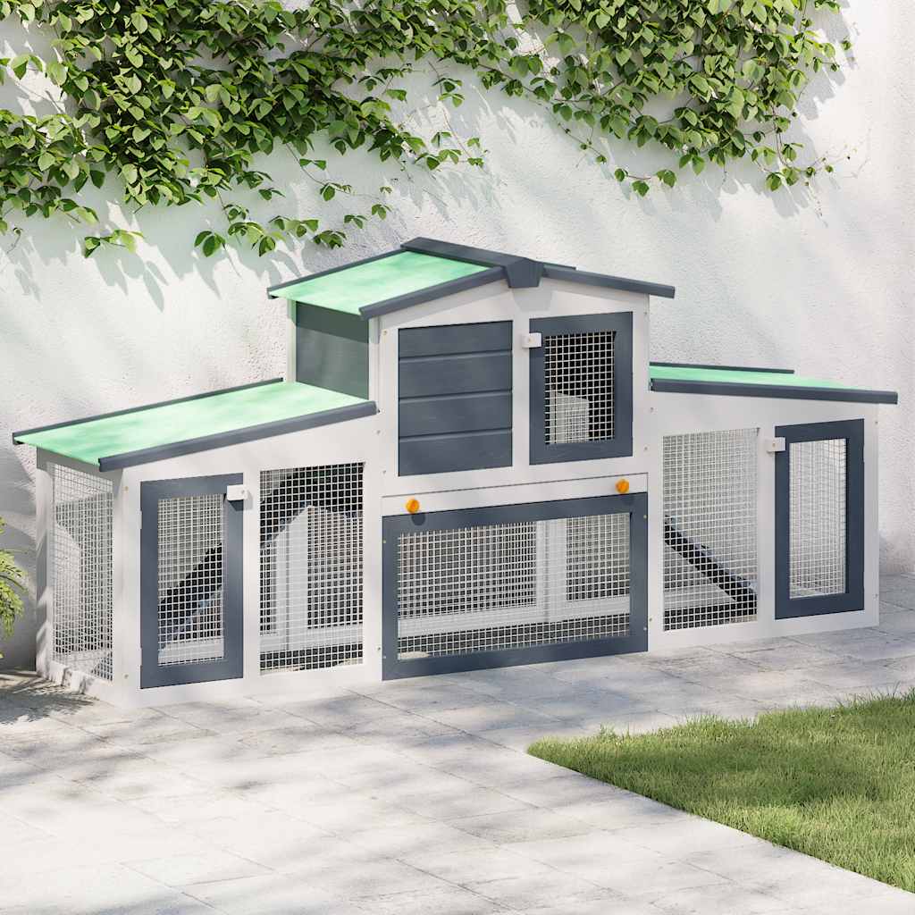 Outdoor Large Rabbit Hutch Grey and White 201x45x85 cm Wood