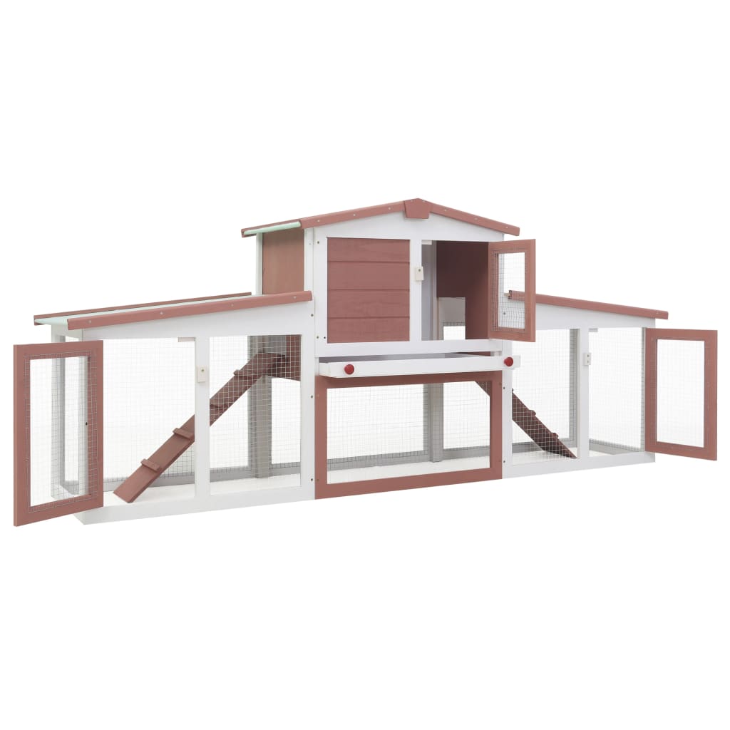 vidaXL Outdoor Large Rabbit Hutch Brown and White 204x45x85 cm Wood