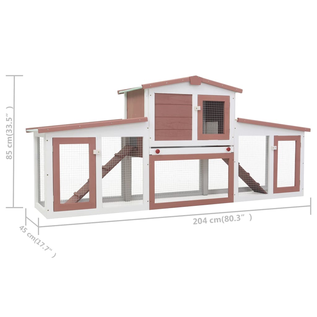 vidaXL Outdoor Large Rabbit Hutch Brown and White 204x45x85 cm Wood