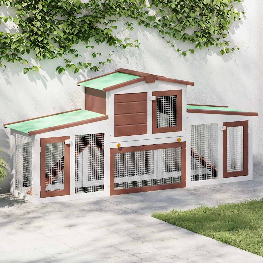 Outdoor Large Rabbit Hutch Brown and White 201x45x85 cm Wood