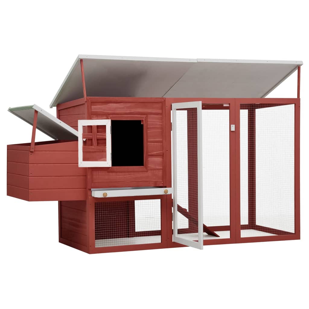 vidaXL Outdoor Chicken Cage Hen House with 1 Egg Cage Red Wood