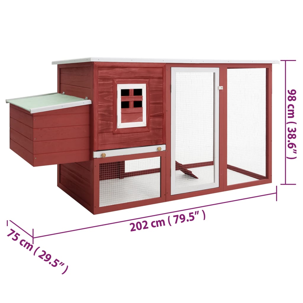 vidaXL Outdoor Chicken Cage Hen House with 1 Egg Cage Red Wood