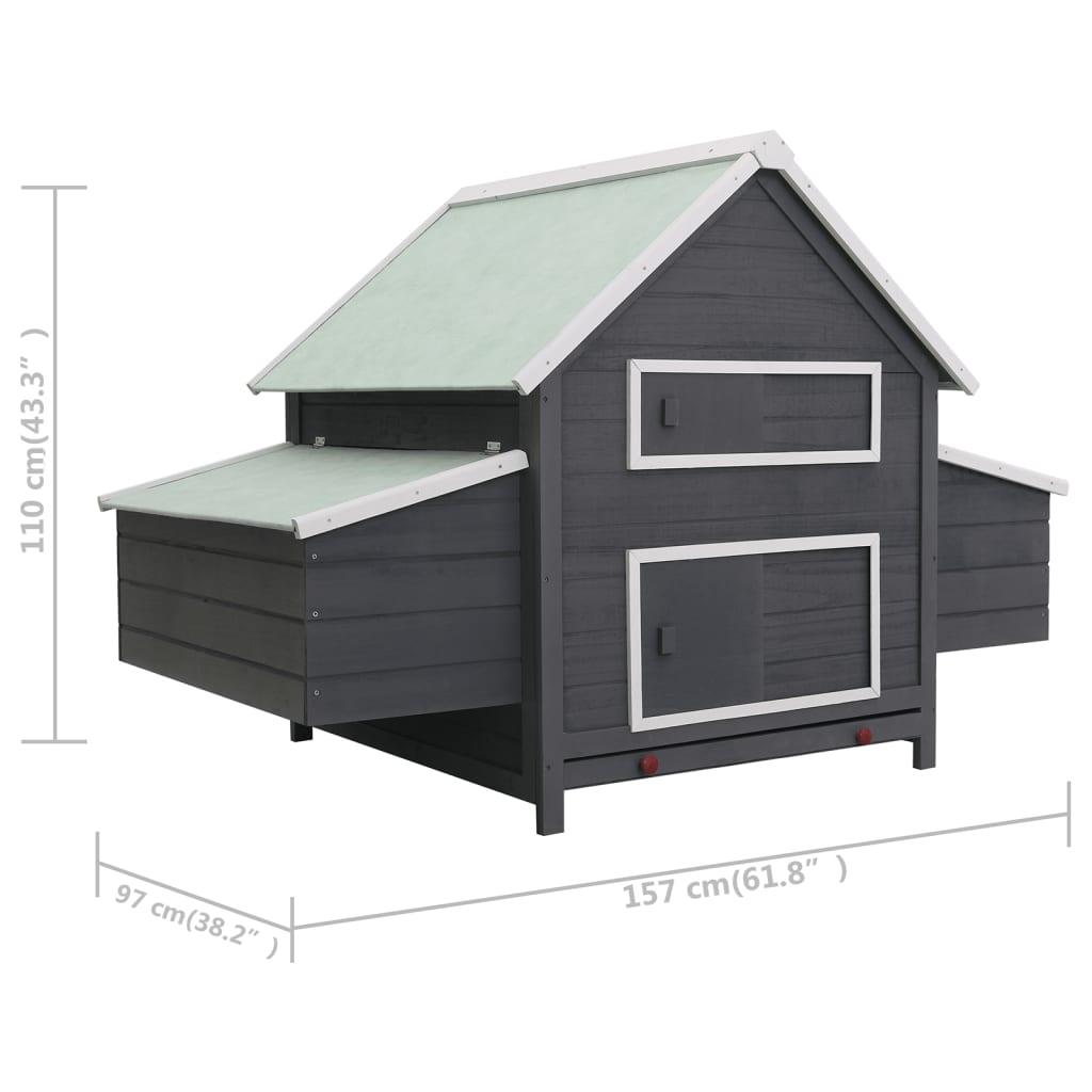 vidaXL Chicken Coop Grey 157x97x110 cm Wood