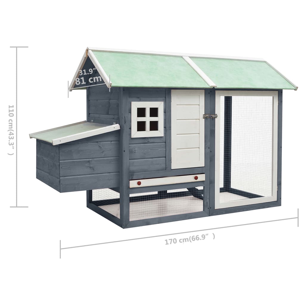 vidaXL Chicken Cage Grey 170x81x110 cm Solid Pine & Fir Wood