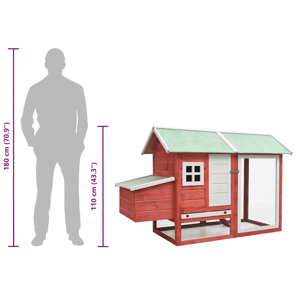 Chicken Cage Red 170x81x110 cm Solid Pine & Fir Wood