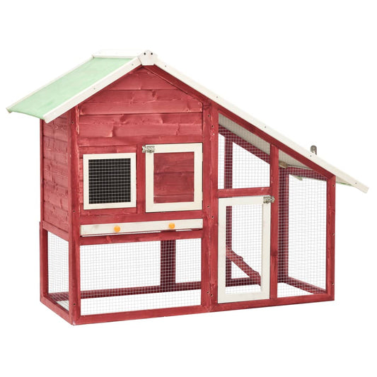 vidaXL Rabbit Hutch Red and White 140x63x120 cm Solid Firwood