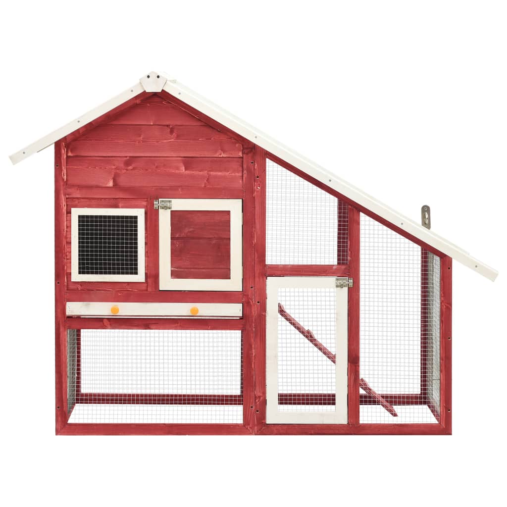 vidaXL Rabbit Hutch Red and White 140x63x120 cm Solid Firwood