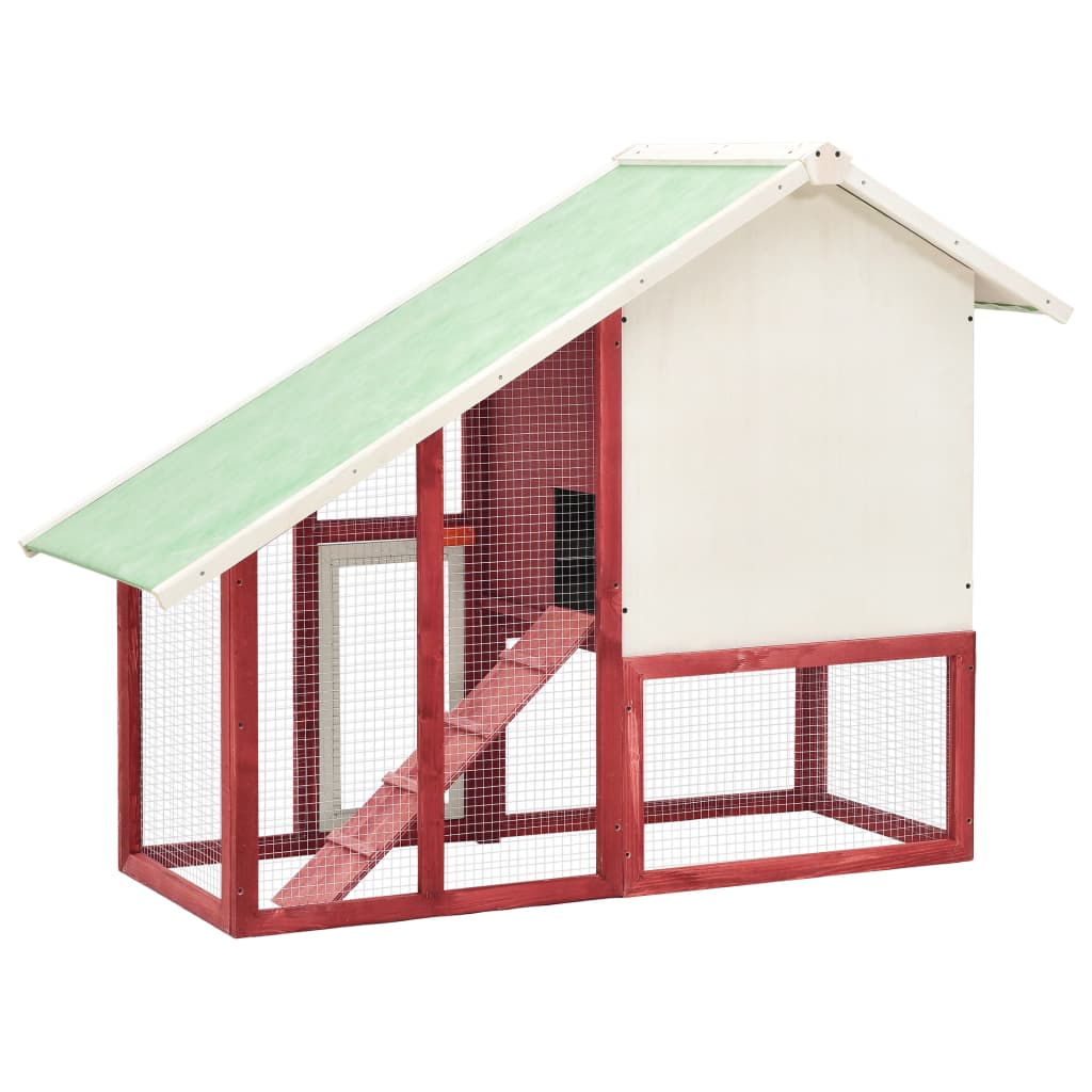 vidaXL Rabbit Hutch Red and White 140x63x120 cm Solid Firwood