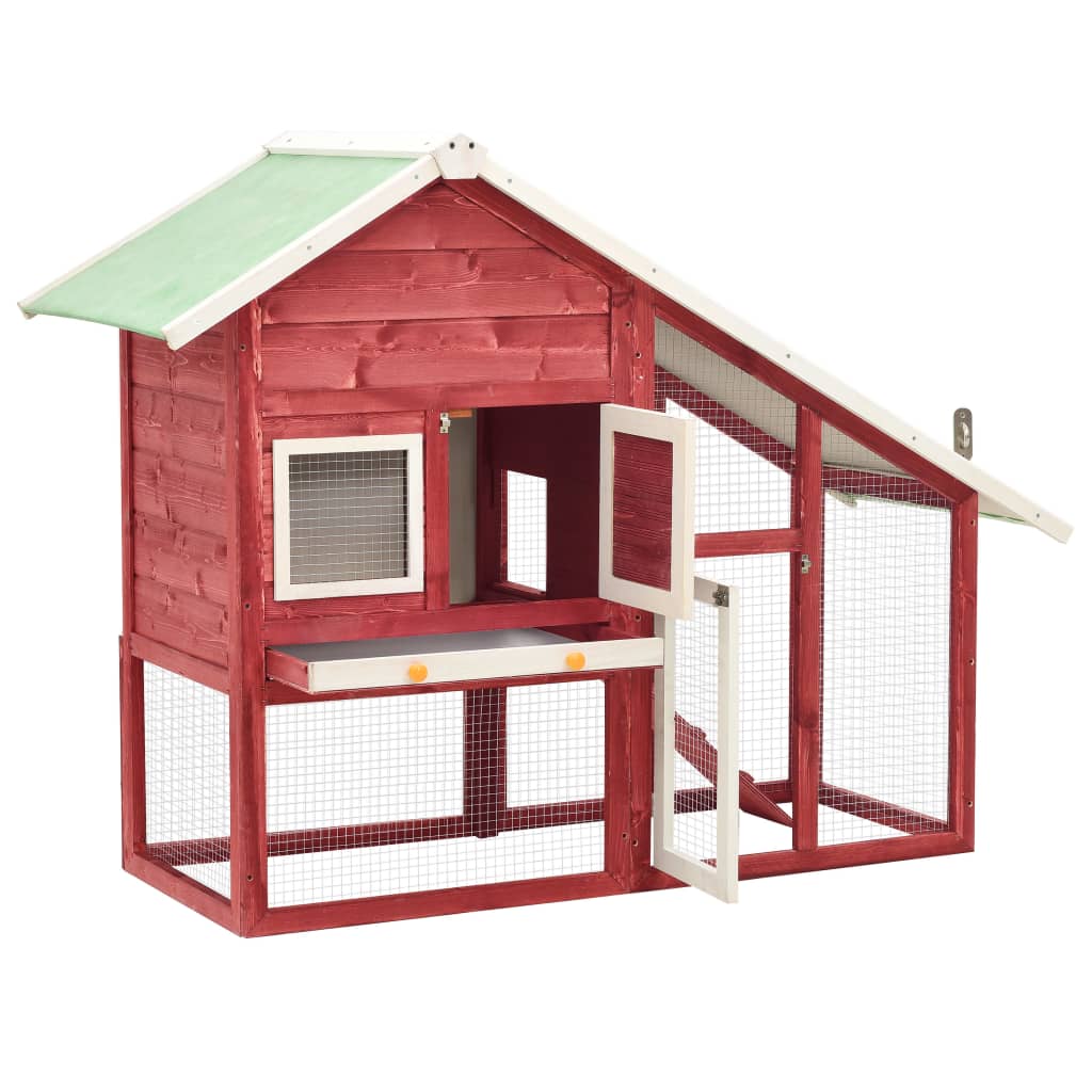 vidaXL Rabbit Hutch Red and White 140x63x120 cm Solid Firwood