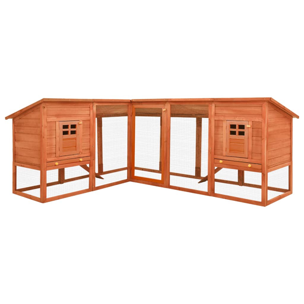 vidaXL Outdoor Rabbit Hutch with Run Brown Solid Fir Wood