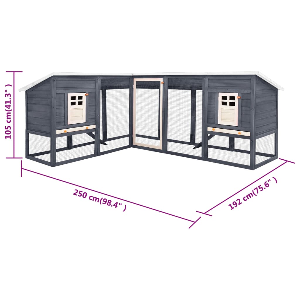 vidaXL Outdoor Rabbit Hutch with Run Grey and White Solid Fir Wood