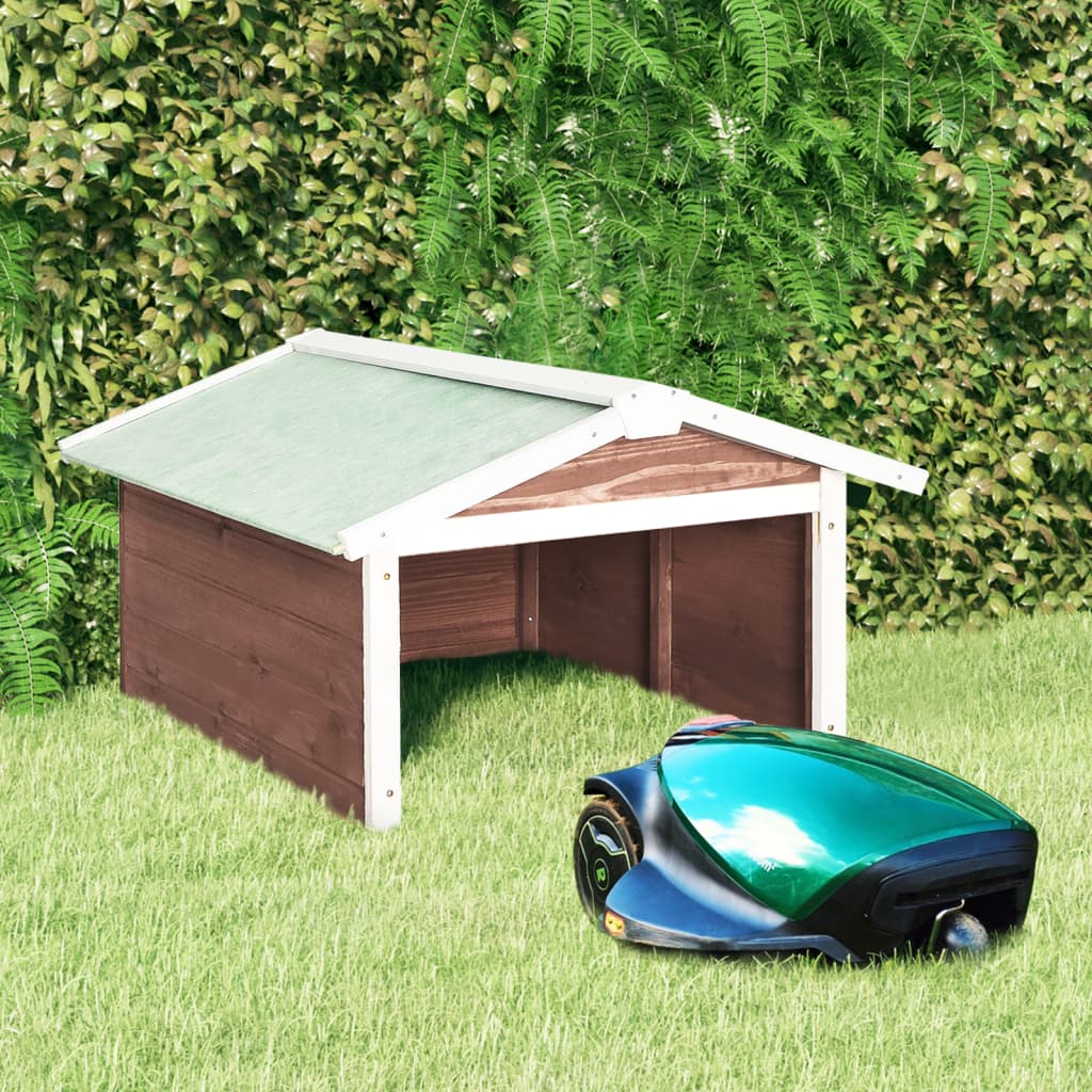 vidaXL Robotic Lawn Mower Garage 72x87x50 cm Mocca and White Firwood