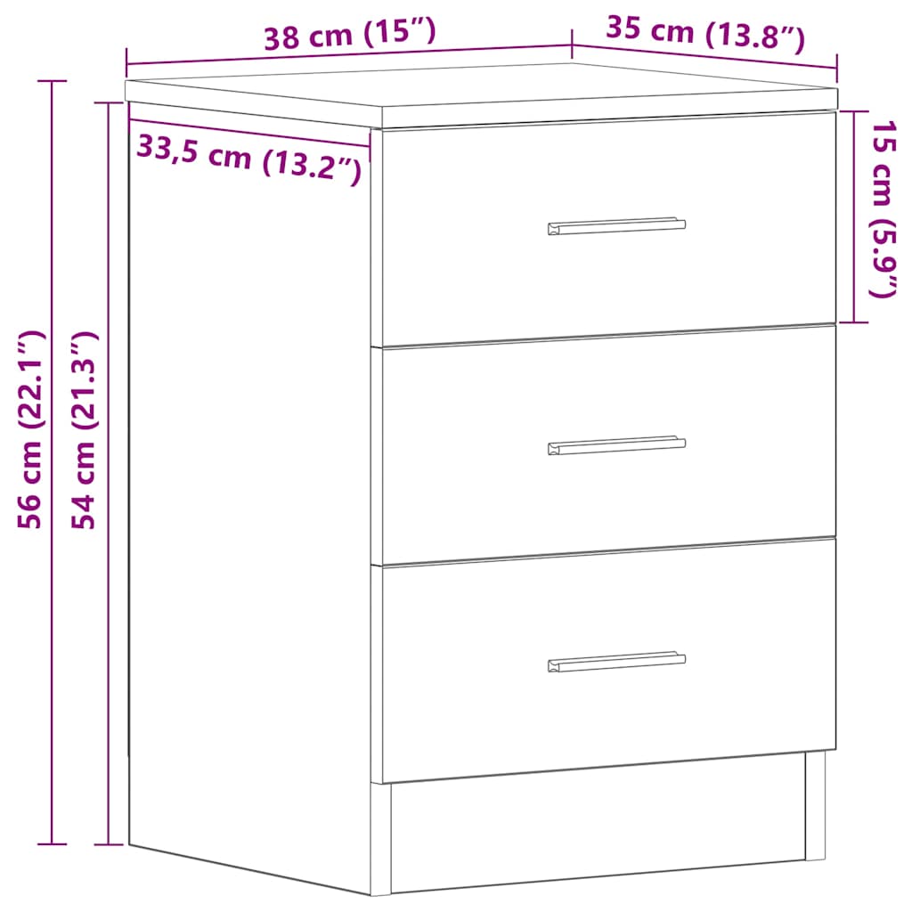 800452 vidaXL Bedside Cabinet Black 38x35x56 cm Engineered Wood