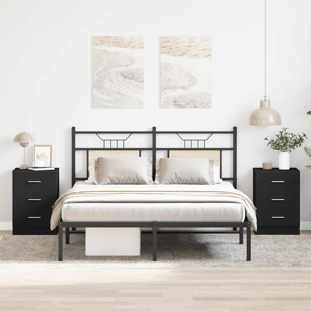Bedside Cabinet | Set of 2 | Black | Engineered wood | Medium