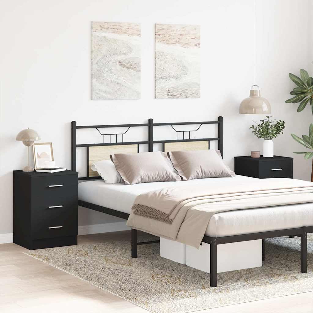 Bedside Cabinet | Set of 2 | Black | Engineered wood | Medium