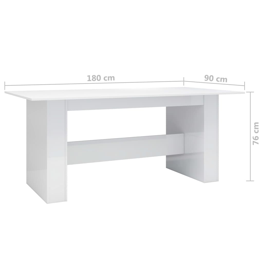 vidaXL Dining Table High Gloss White 180x90x76 cm Engineered Wood