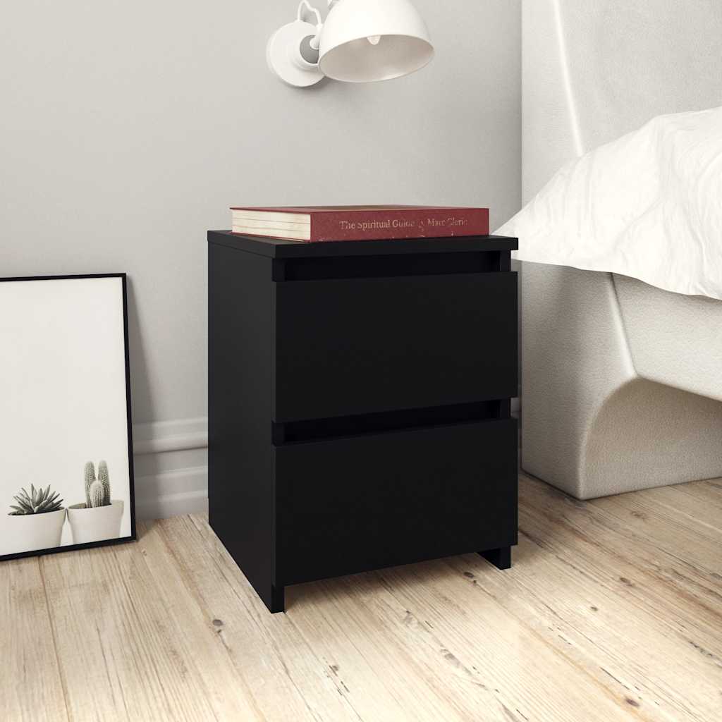 Bedside Cabinet | Set of 2 | Black | Engineered wood | 30x30x40 cm