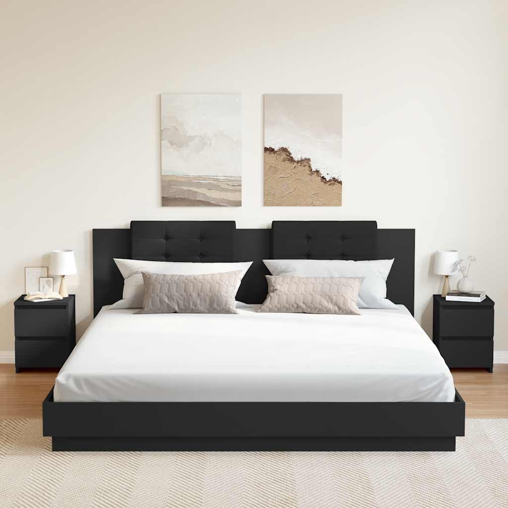Bedside Cabinet | Set of 2 | Black | Engineered wood | 30x30x40 cm