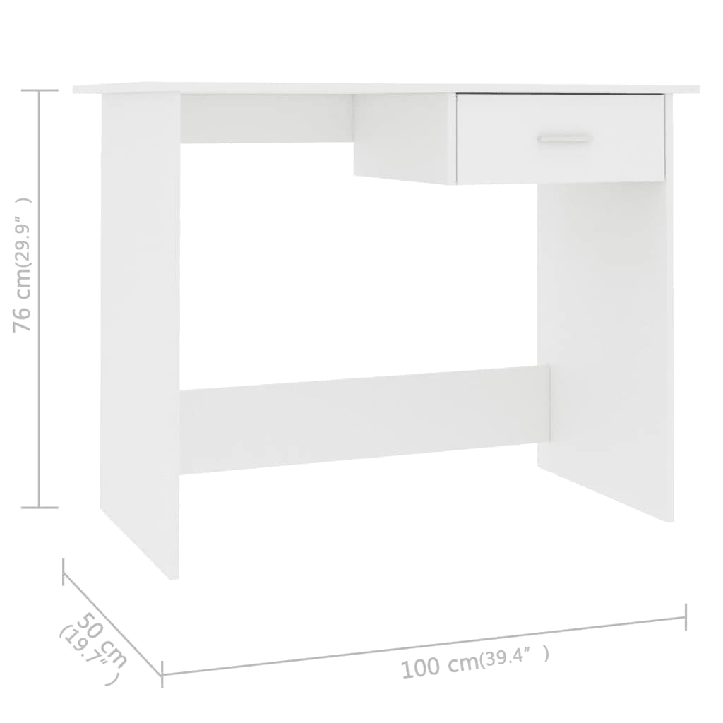 vidaXL Desk White 100x50x76 cm Engineered Wood