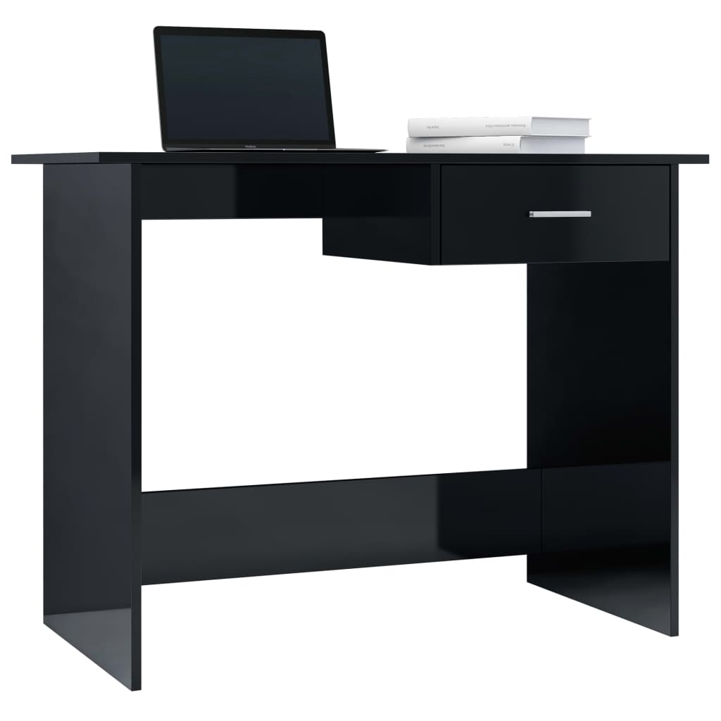 vidaXL Desk High Gloss Black 100x50x76 cm Engineered Wood