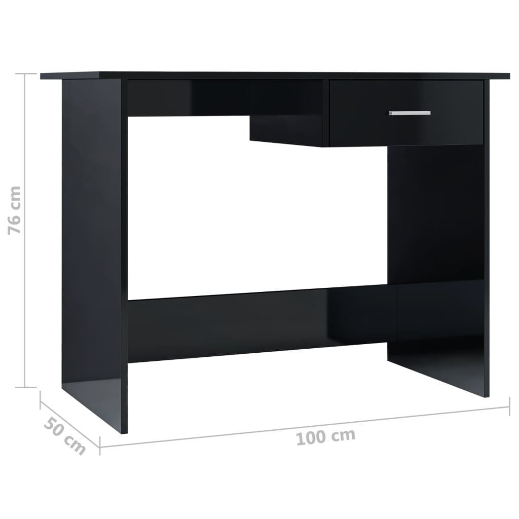 vidaXL Desk High Gloss Black 100x50x76 cm Engineered Wood