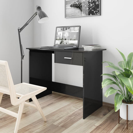 vidaXL Desk High Gloss Black 100x50x76 cm Engineered Wood