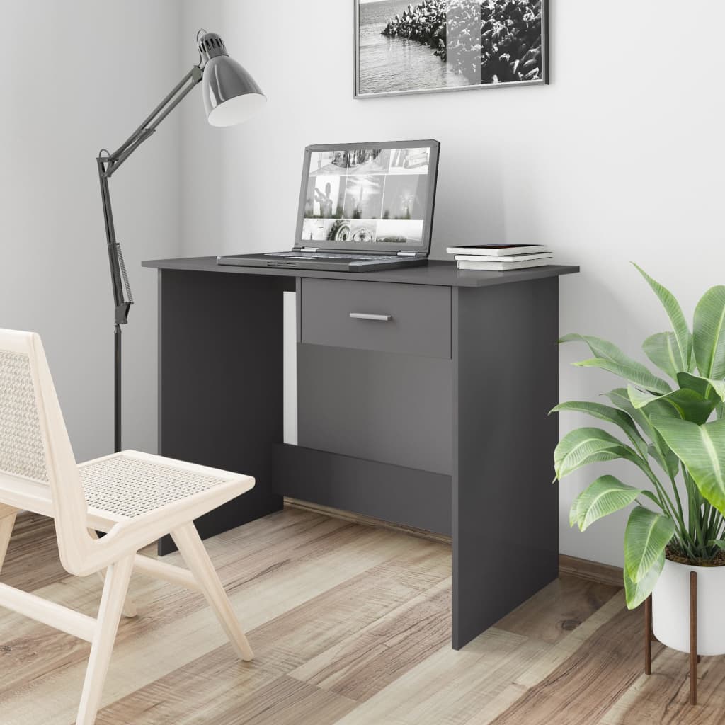 vidaXL Desk High Gloss Grey 100x50x76 cm Engineered Wood