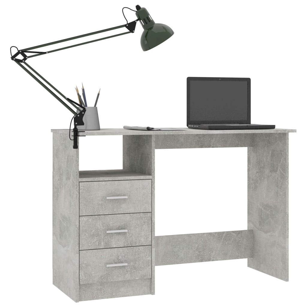 vidaXL Desk with Drawers Concrete Grey 110x50x76 cm Engineered Wood