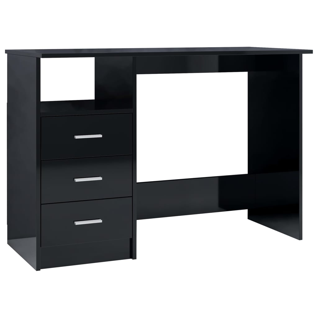 vidaXL Desk with Drawers High Gloss Black 110x50x76 cm Engineered Wood