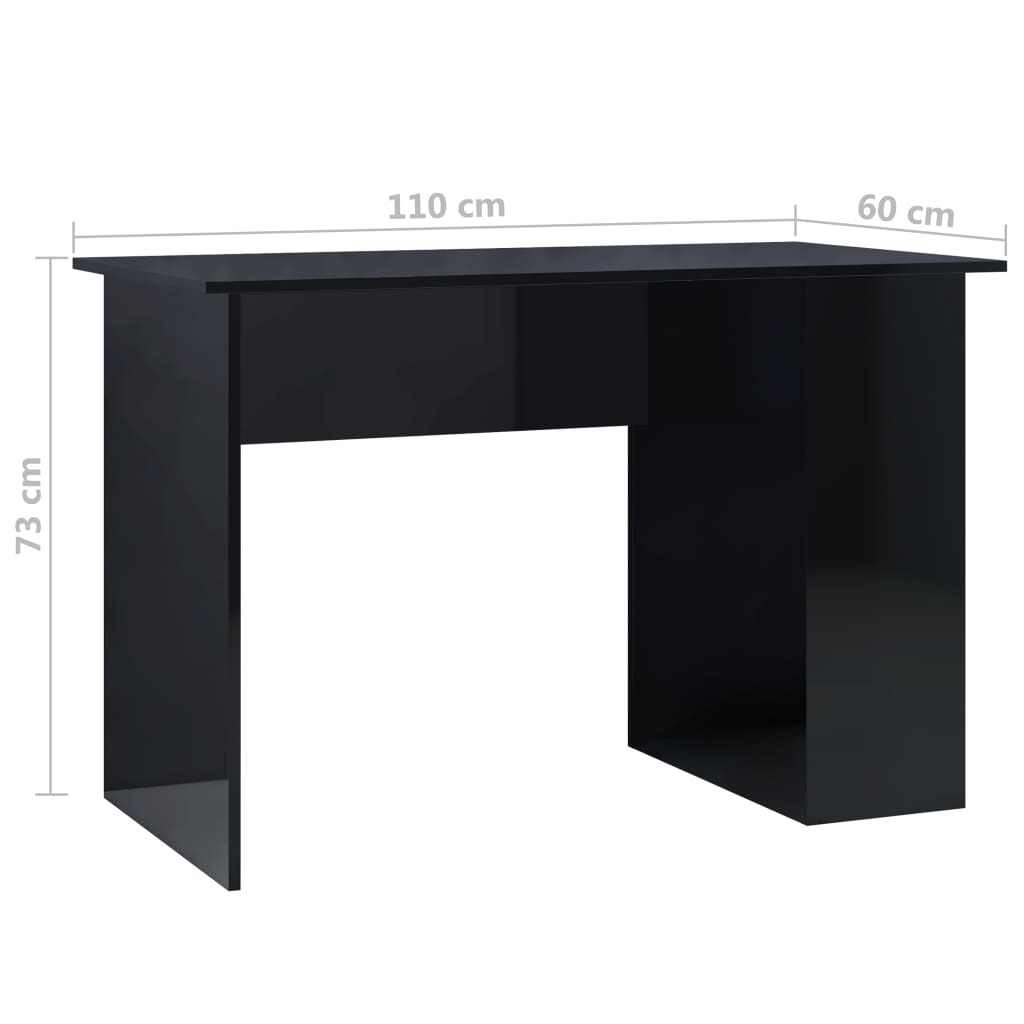 vidaXL Desk High Gloss Black 110x60x73 cm Engineered Wood