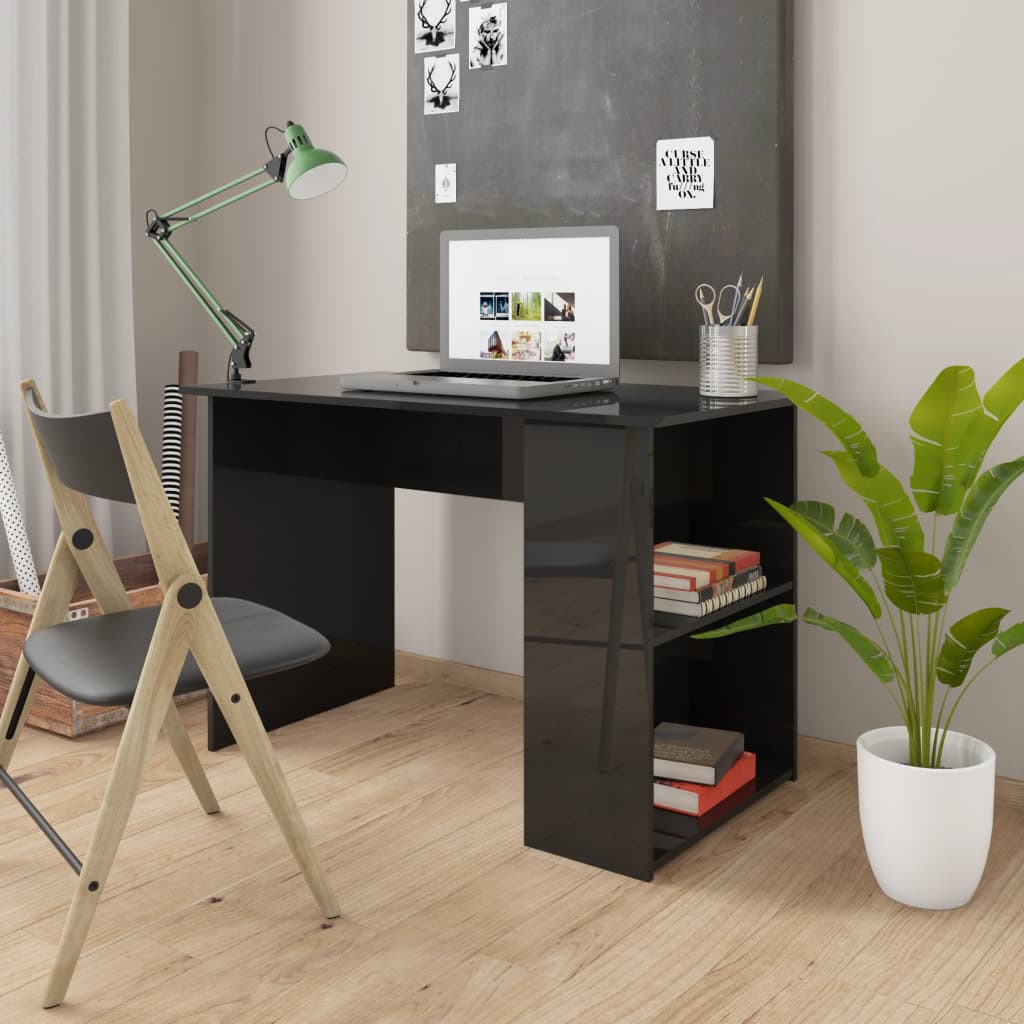 vidaXL Desk High Gloss Black 110x60x73 cm Engineered Wood