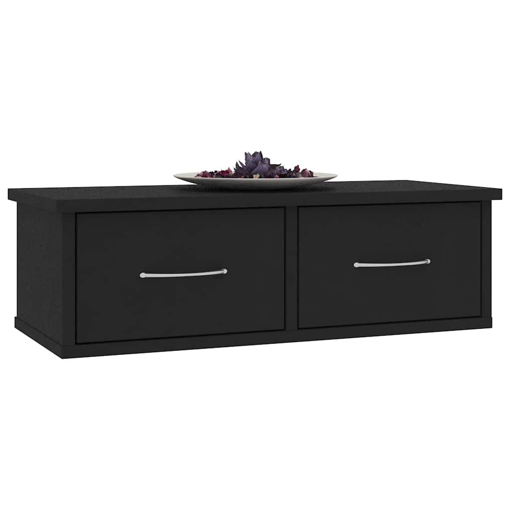 800586 vidaXL Wall-mounted Drawer Shelf Black 60x26x18,5 cm Engineered Wood