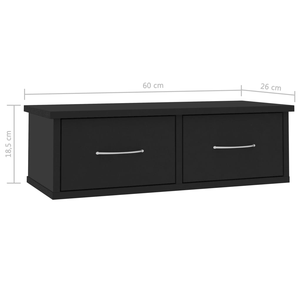 vidaXL Wall-mounted Drawer Shelf Black 60x26x18.5 cm Engineered Wood