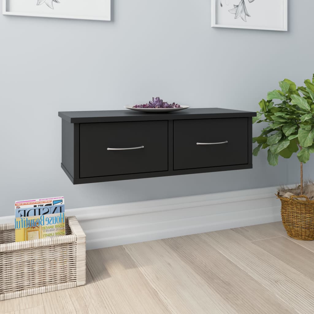 vidaXL Wall-mounted Drawer Shelf Black 60x26x18.5 cm Engineered Wood